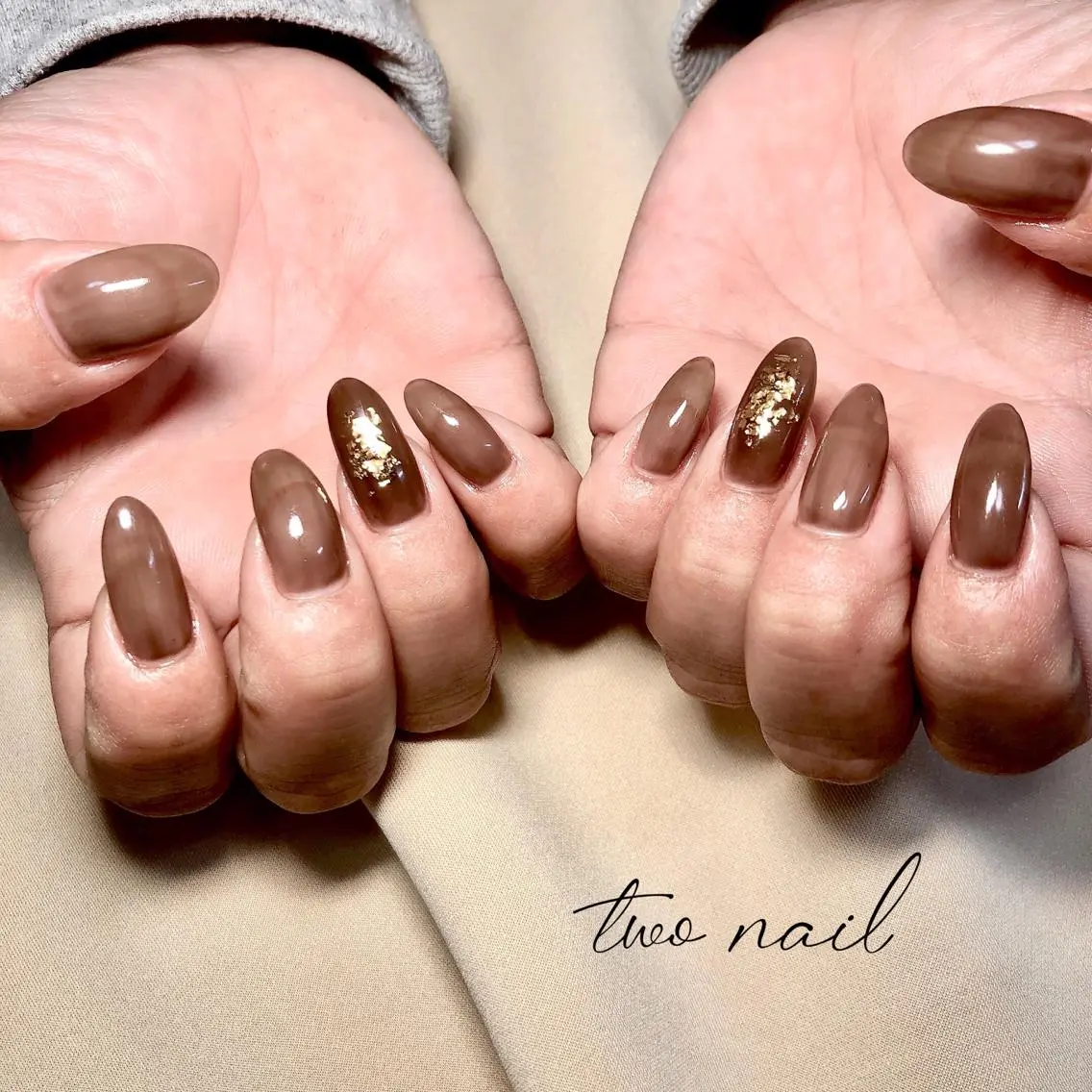 ネイル アートネイル ブラウン フットネイル ハート ニュアンスネイル two nailのネイルデザイン