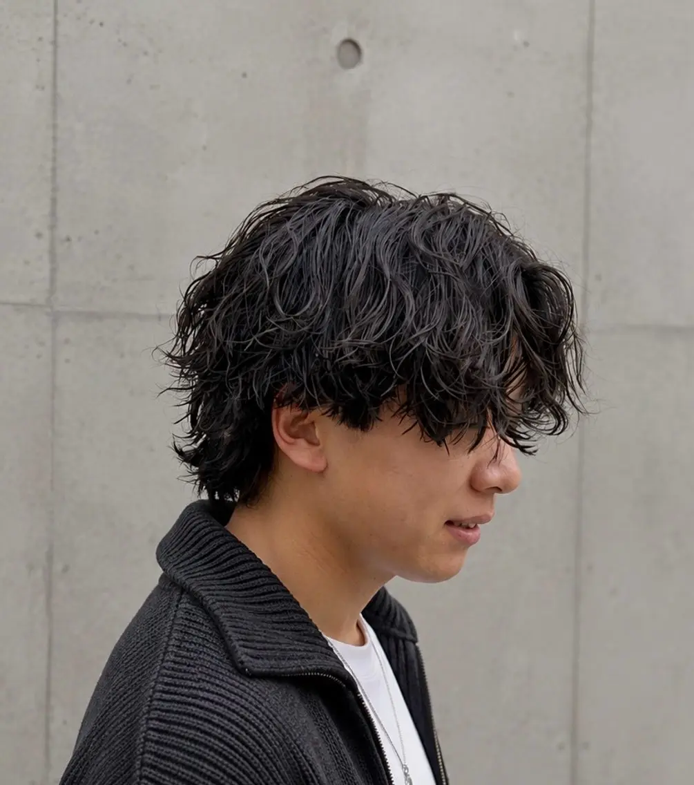 ミディアム パーマ メンズ ミディアムパーマ メンズパーマ 川﨑 大暉のヘアスタイル