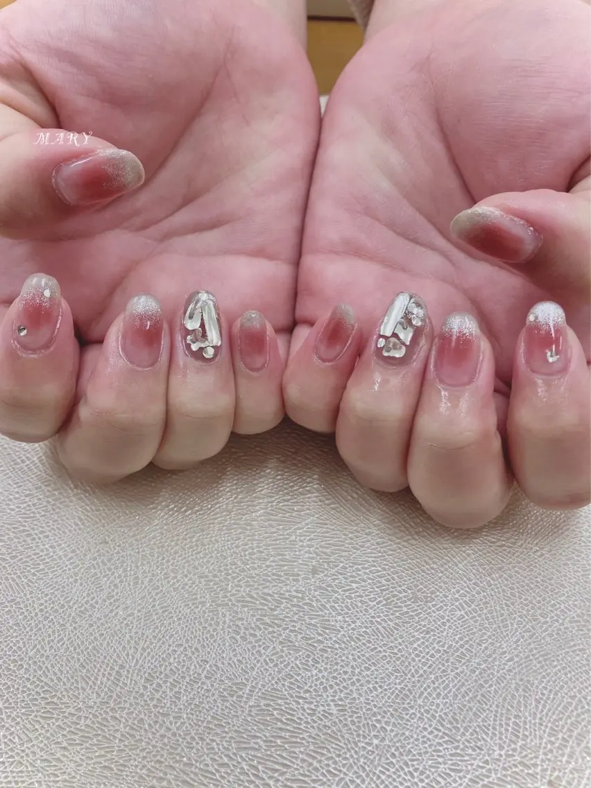 ネイル チークネイル グラデーション マグネットネイル ニュアンスネイル ピンク Mary nail .narumiのネイルデザイン