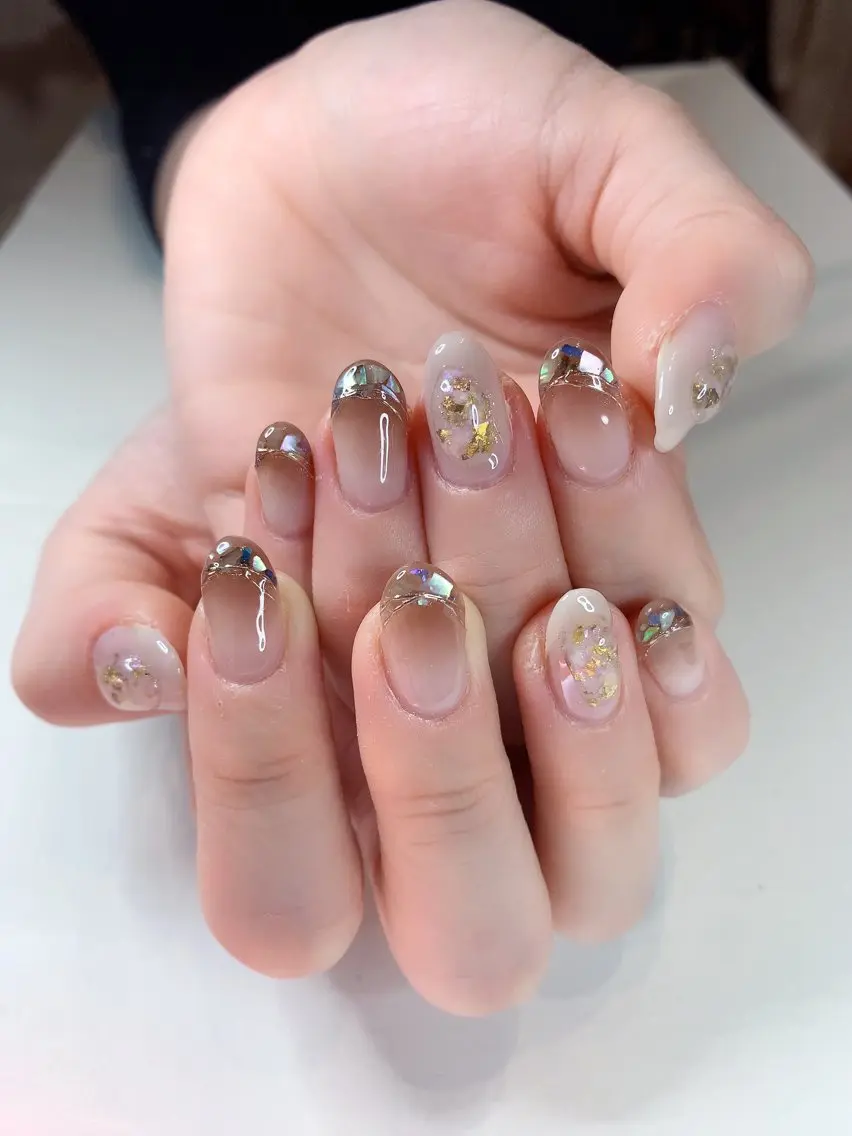 ネイル アートネイル フレンチネイル キラキラネイル 持ち込み ニュアンスネイル 3Dアートネイル💗 都築レナのネイルデザイン