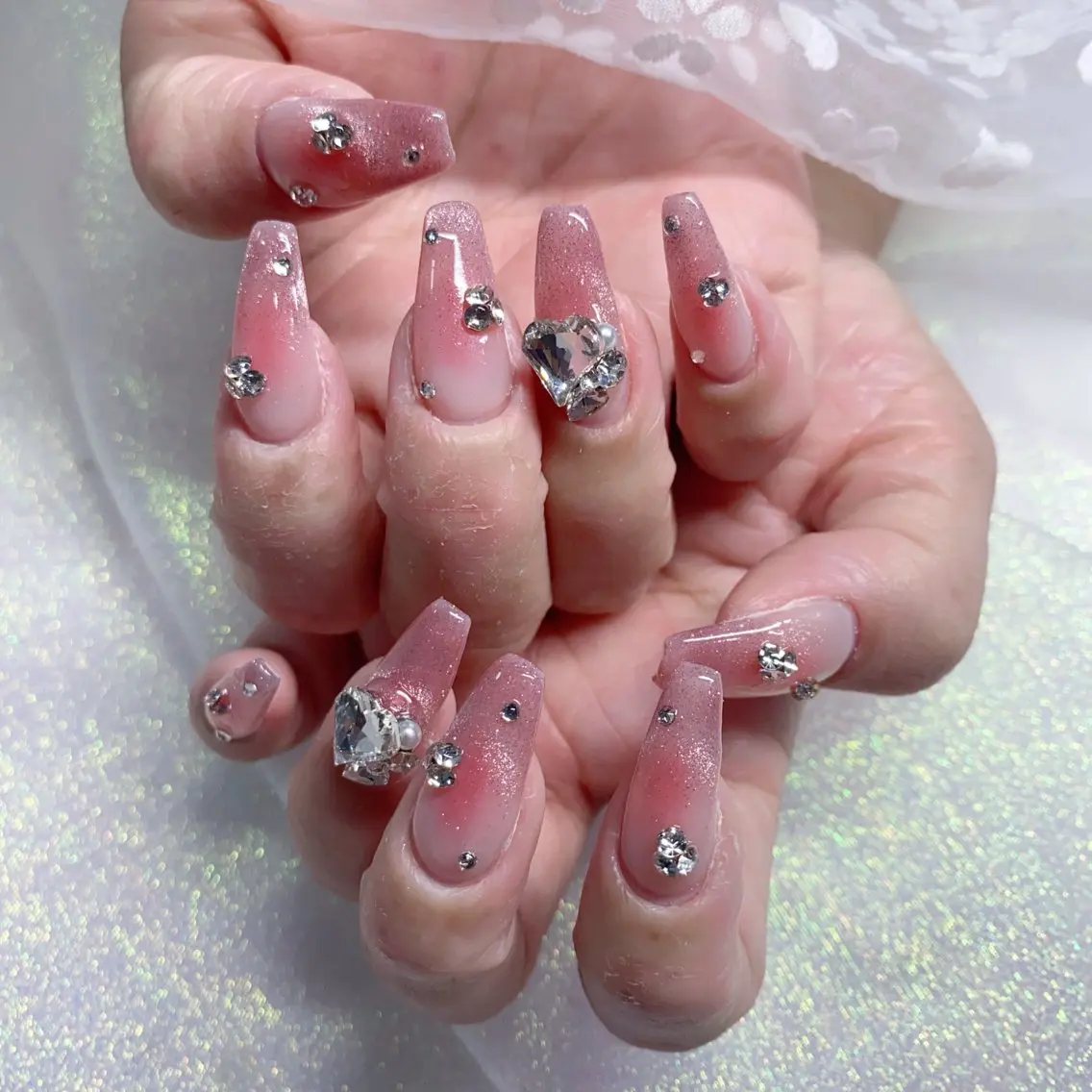 ネイル 長さ出し ジェルネイル キラキラネイル 大理石ネイル(マーブル) ニュアンスネイル Morpho nailのネイルデザイン