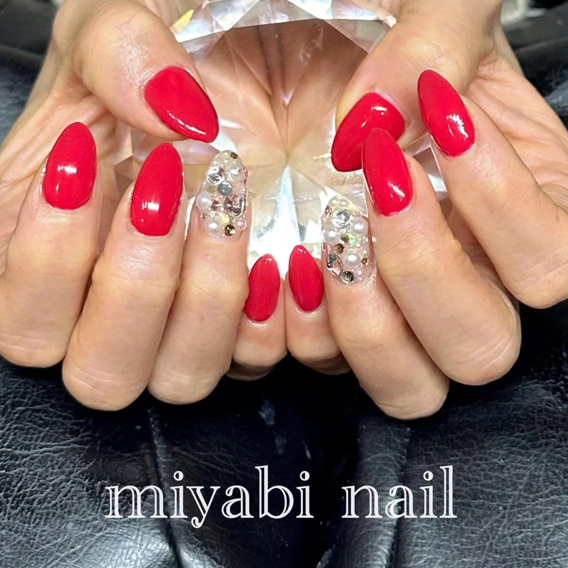 ネイル アートネイル ジェルネイル 持ち込み 赤色 シンプルネイル ハンドネイル miyabi nail 桂川駅近くのネイルデザイン