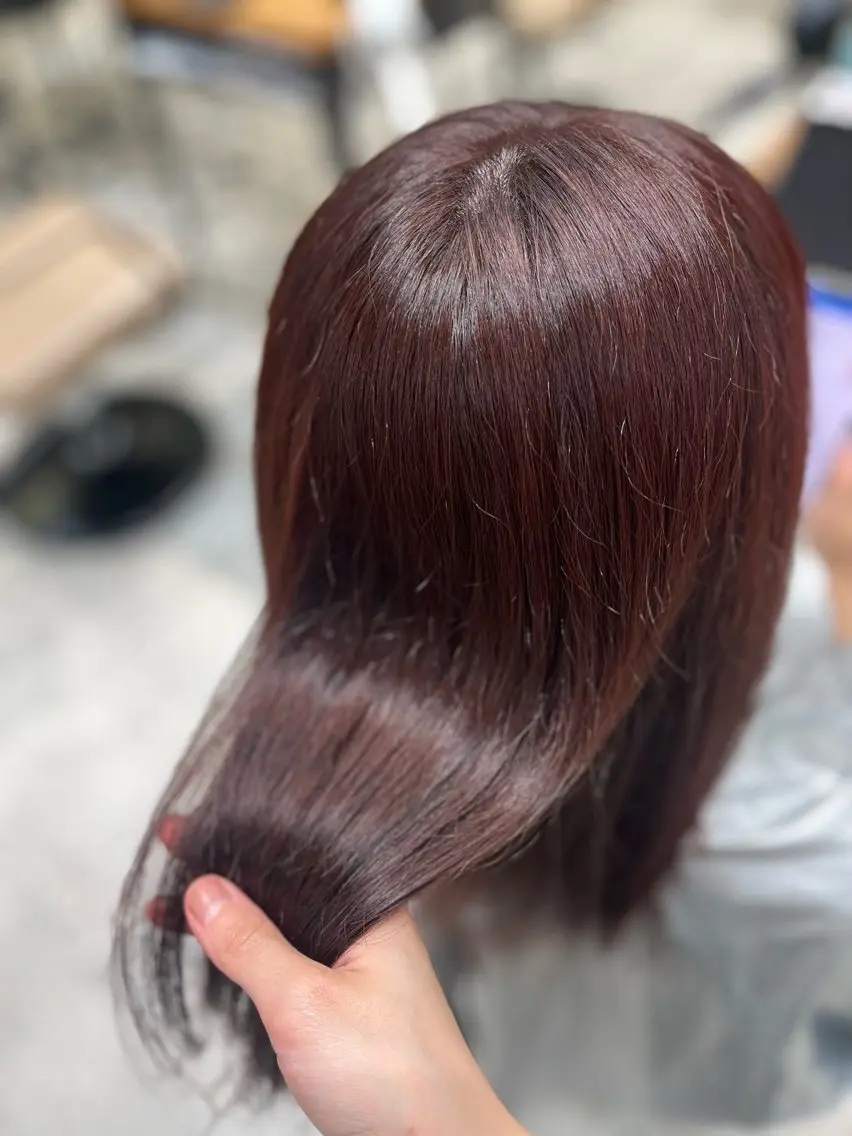 ミディアム カラー ブリーチ カシス ブリーチなしカラー ヘアカラー アレンジ/艶カラー 銀座🌼さきえのヘアスタイル