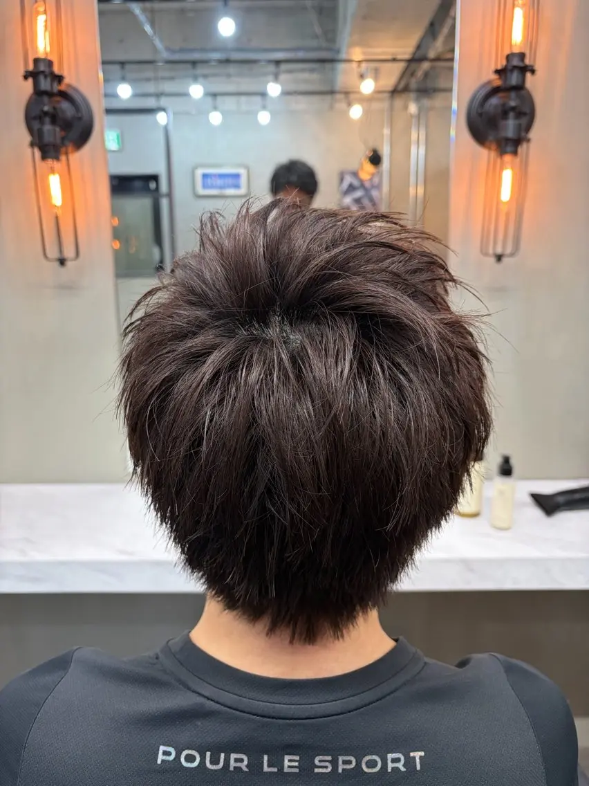 ショート カラー メンズ マッシュ ブラウンカラー レイヤーカット カット ヘアカラー メンズ特化/パーマ/ 広島駅/松岡のヘアスタイル