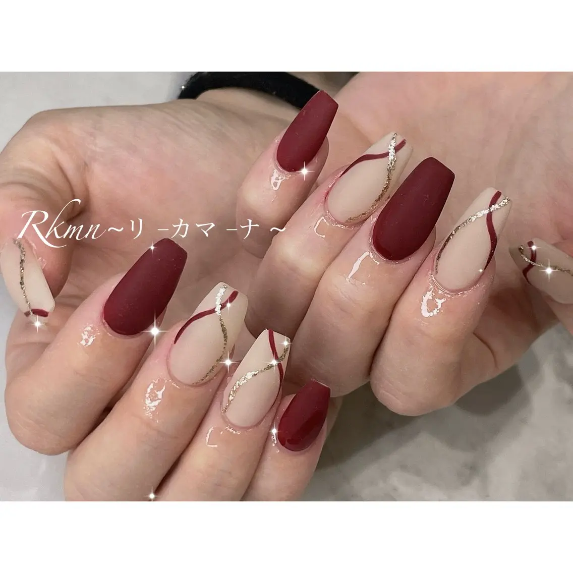 ネイル アートネイル ボルドー マットネイル ニュアンスネイル 春ネイル ハンドネイル フットネイル ハンドケア Rkmn ~リ-カマ-ナ~のネイルデザイン
