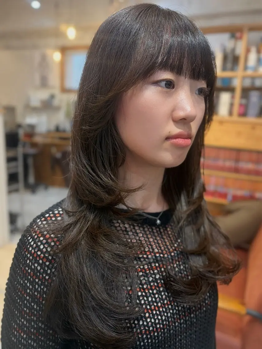 セミロング カラー ブラウンカラー 透明感カラー レイヤーカット ヘアカラー トリートメント cana 札幌レイヤースタイルのヘアスタイル