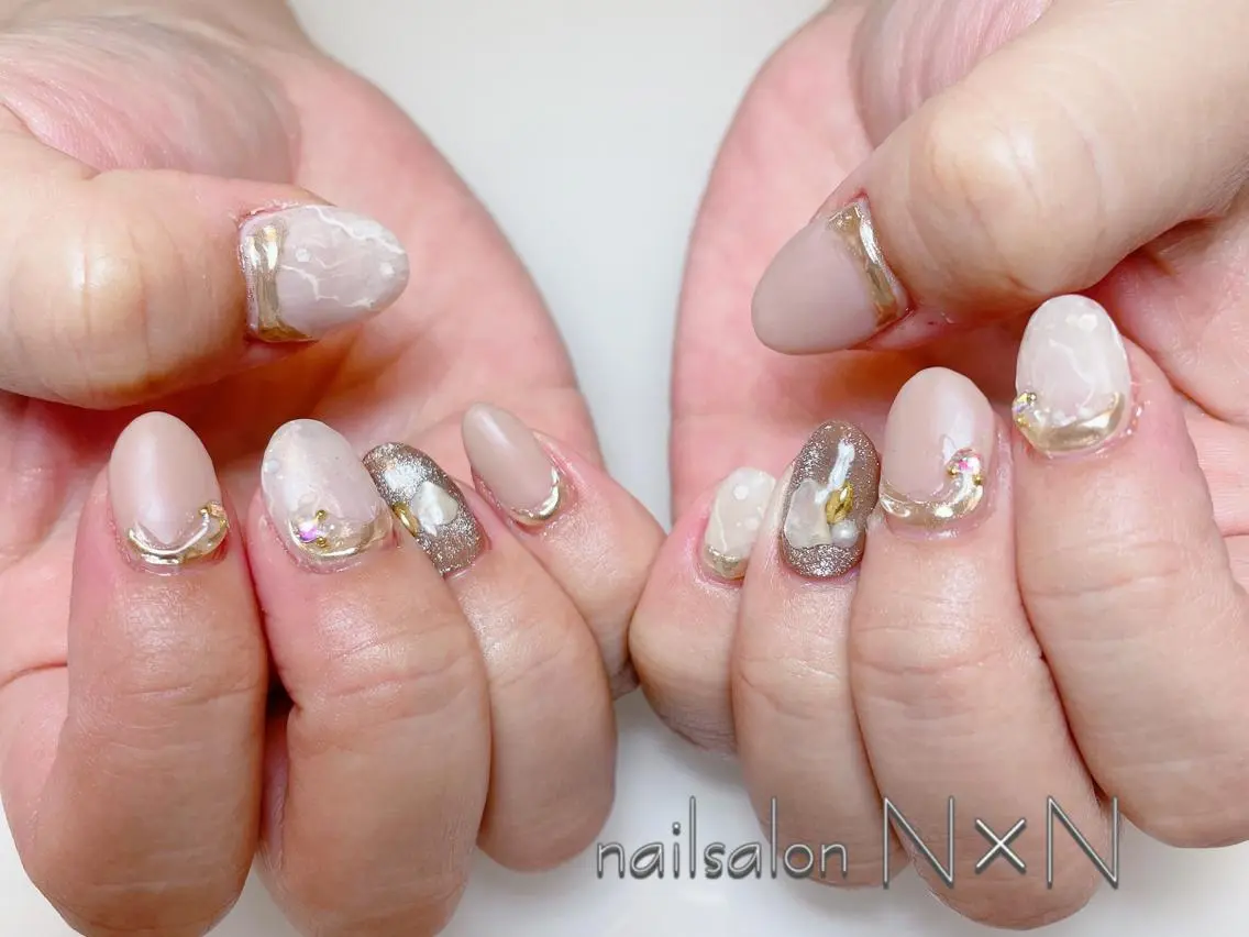 ネイル ジェルネイル 大理石ネイル(マーブル) マットネイル ミラーネイル 持ち込み nail salon N×Nのネイルデザイン