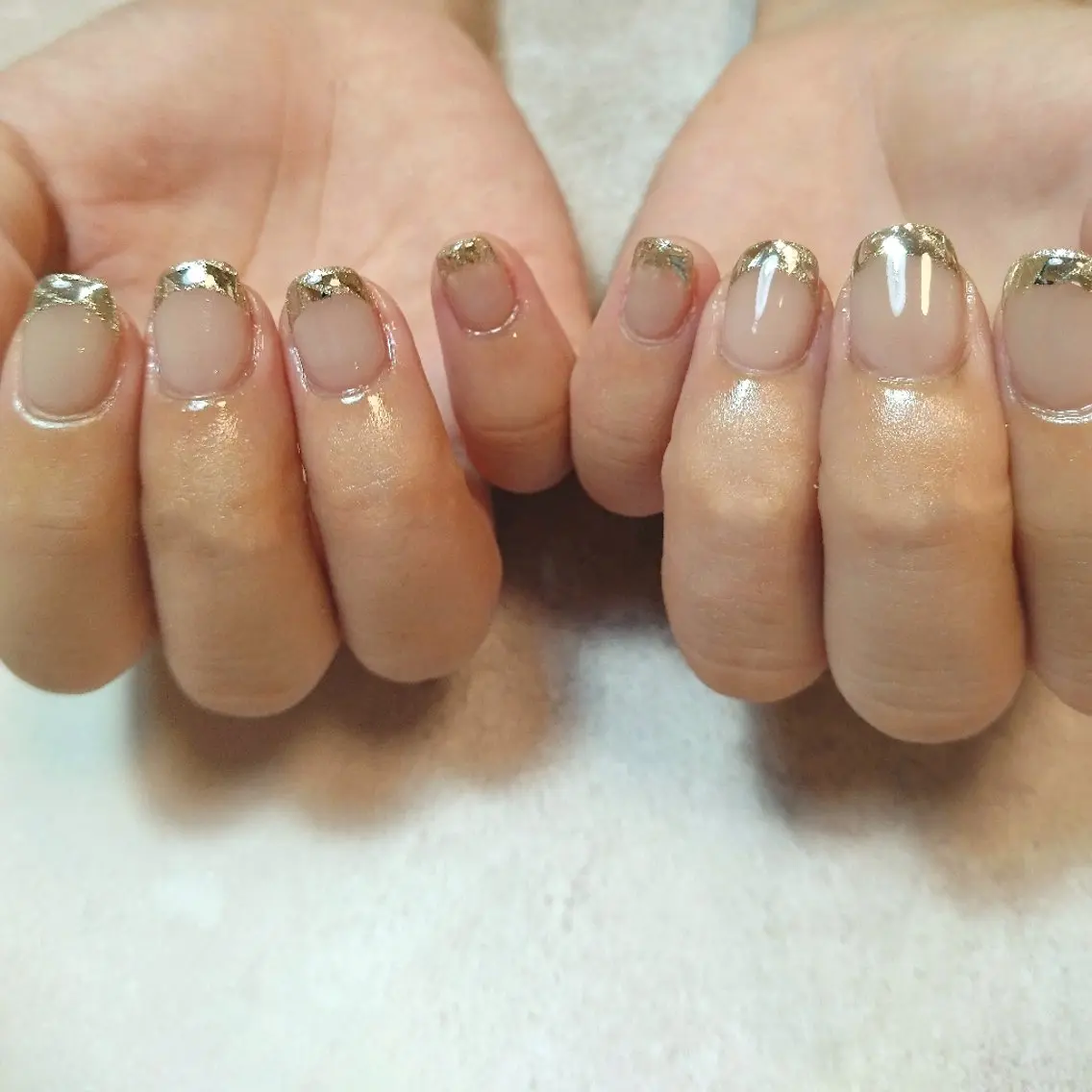 ネイル フレンチネイル ジェルネイル ガラスフレンチ キラキラネイル パラジェル ハンドネイル Nailsalon manoのネイルデザイン
