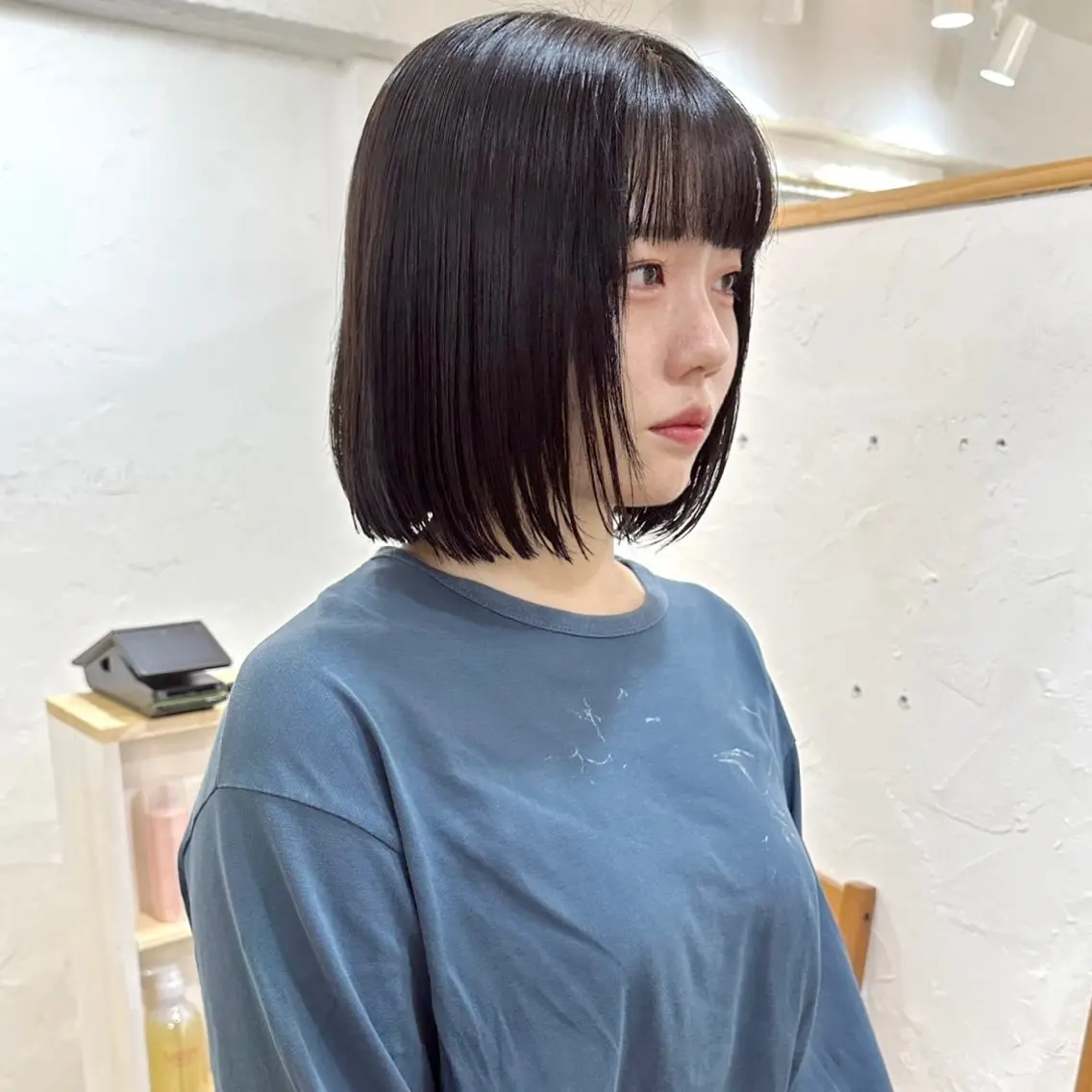 ショート 切りっぱなしボブ 前下がりボブ ボブ ウルフカット カット 縮毛矯正 トリートメント 髪質改善 縮毛矯正/ レイヤー/銀座/本木のヘアスタイル