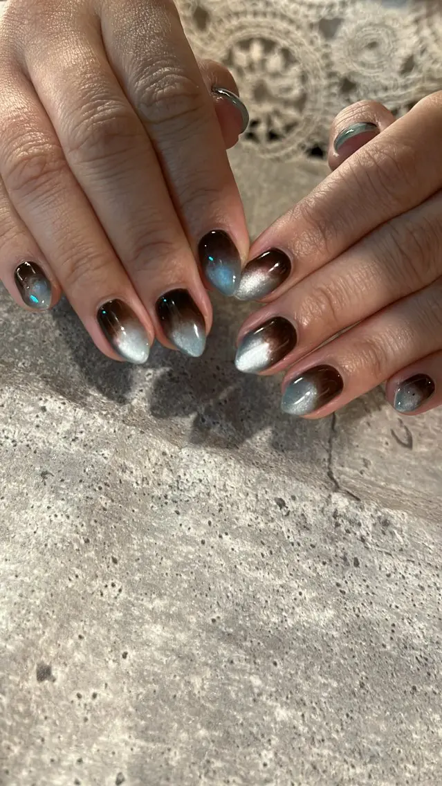 ネイル ブルー ブラウン マグネットネイル 持ち込み _______ SAKI NAIL.のネイルデザイン