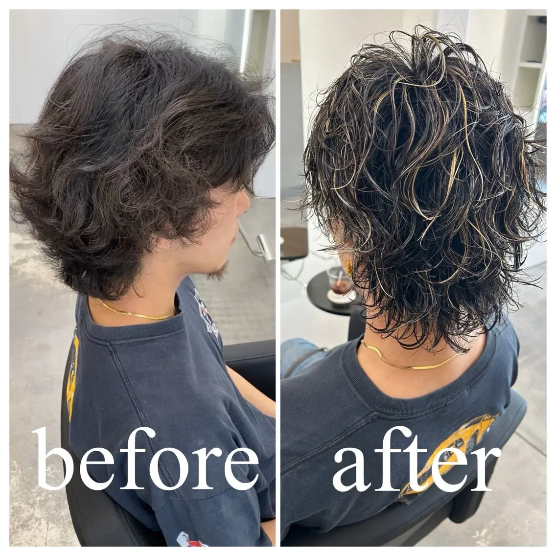 ミディアム カラー パーマ ミディアムパーマ ミストバング ブルーカラー 透明感カラー  フェイスフレーミング カット ヘアカラー トリートメント 古賀 雄大のヘアスタイル