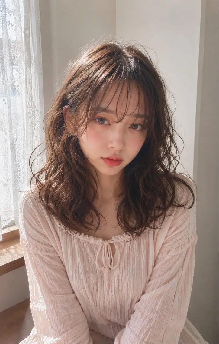 ミディアム カラー パーマ ミディアムパーマ カット ヘアカラー パーマ トリートメント ボブパーマ/縮毛矯正 /かわいい/せき🫧のヘアスタイル
