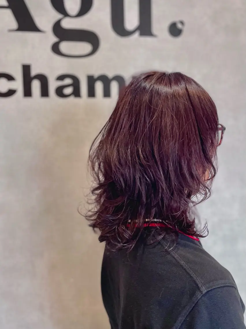 セミロング カラー パーマ セミロングパーマ カシス レイヤーカット カット ヘアカラー トリートメント 前山 祐佳のヘアスタイル