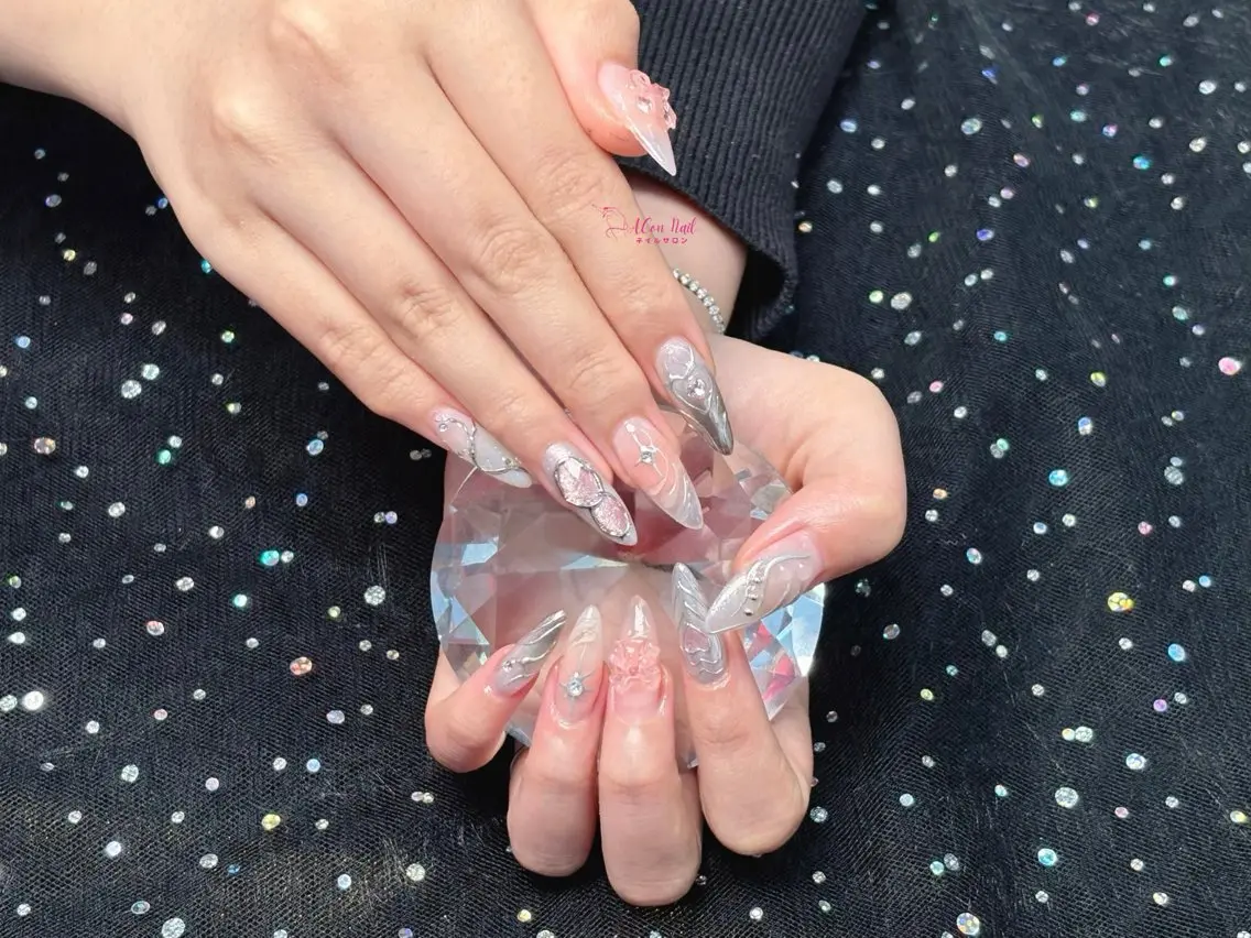 ネイル 桜ネイル 長さ出し フラワーネイル フレンチネイル ジェルネイル ハンドネイル ACon NailSalonのネイルデザイン