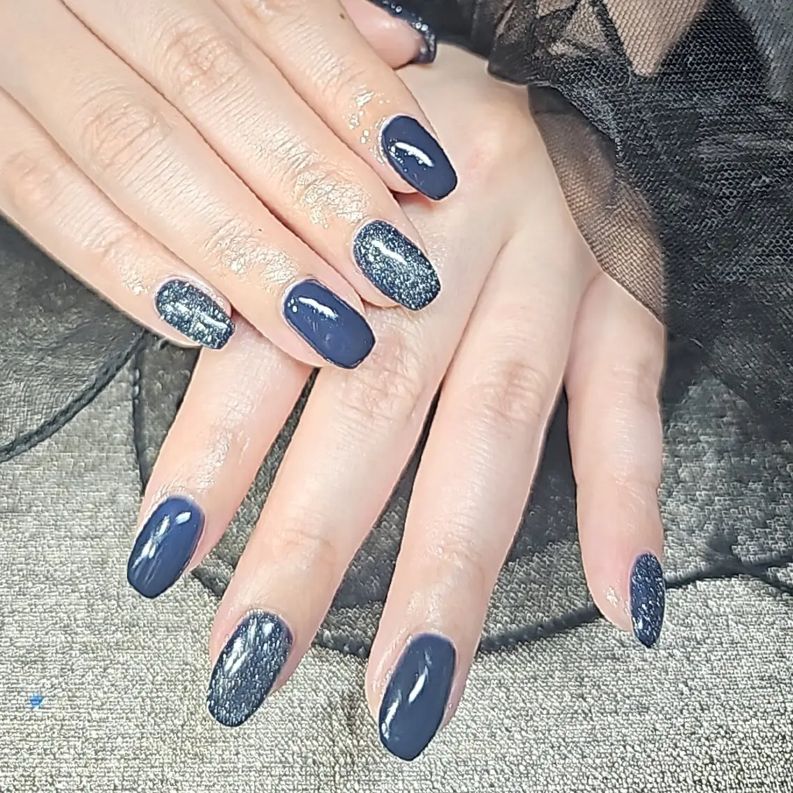 ネイル フラッシュネイル ネイビー ショートネイル salon de  Princessのネイルデザイン