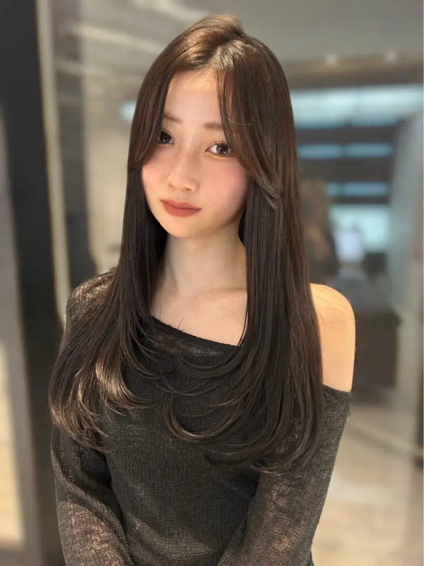 ロング カラー ブラウンカラー ナチュラルブラウン レイヤーカット カット ヘアカラー トリートメント 吉祥寺Yuuka韓国 ハイトーンカラー🎀のヘアスタイル