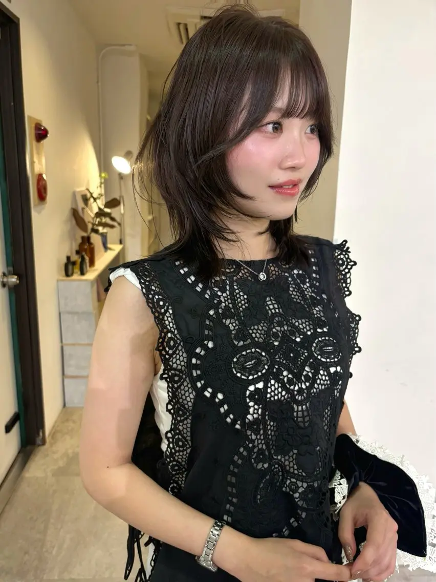 ミディアム カラー くびれヘア カット ヘアカラー mizuki/ピンク ベージュ.レイヤーのヘアスタイル