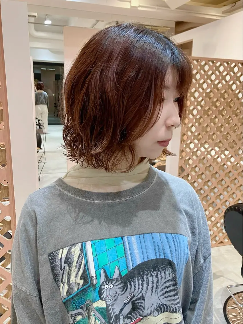 ミディアム パーマ ミディアムパーマ ボブ カット パーマ 川間 将彦のヘアスタイル