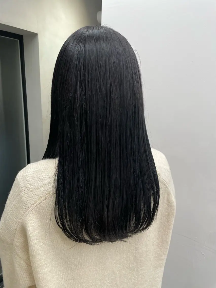 ロング カラー 黒髪 ブルーカラー ブルーブラック 🌙赤み消し/韓国/ 艶カラー/suwaのヘアスタイル