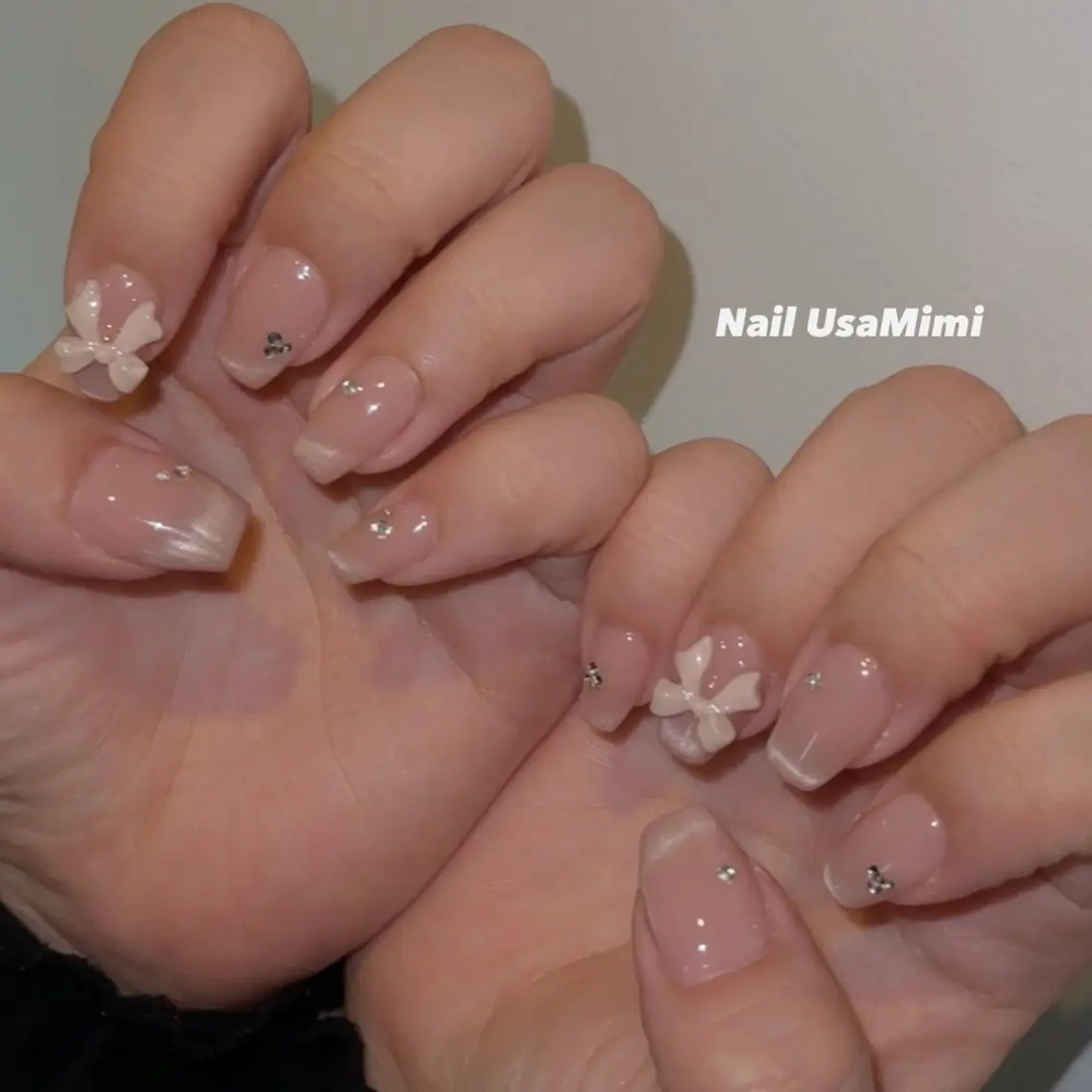 ネイル 韓国ネイル ピンク シンプルネイル ストーンネイル ワンホンネイル ハンドネイル 本町ネイルNail UsaMimiのネイルデザイン