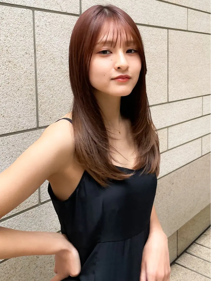 ミディアム 髪質改善 韓国風ヘア レイヤーカット 縮毛矯正 カット ヘアカラー トリートメント 美髪縮毛矯正🩶 髪質改善/Shinaのヘアスタイル