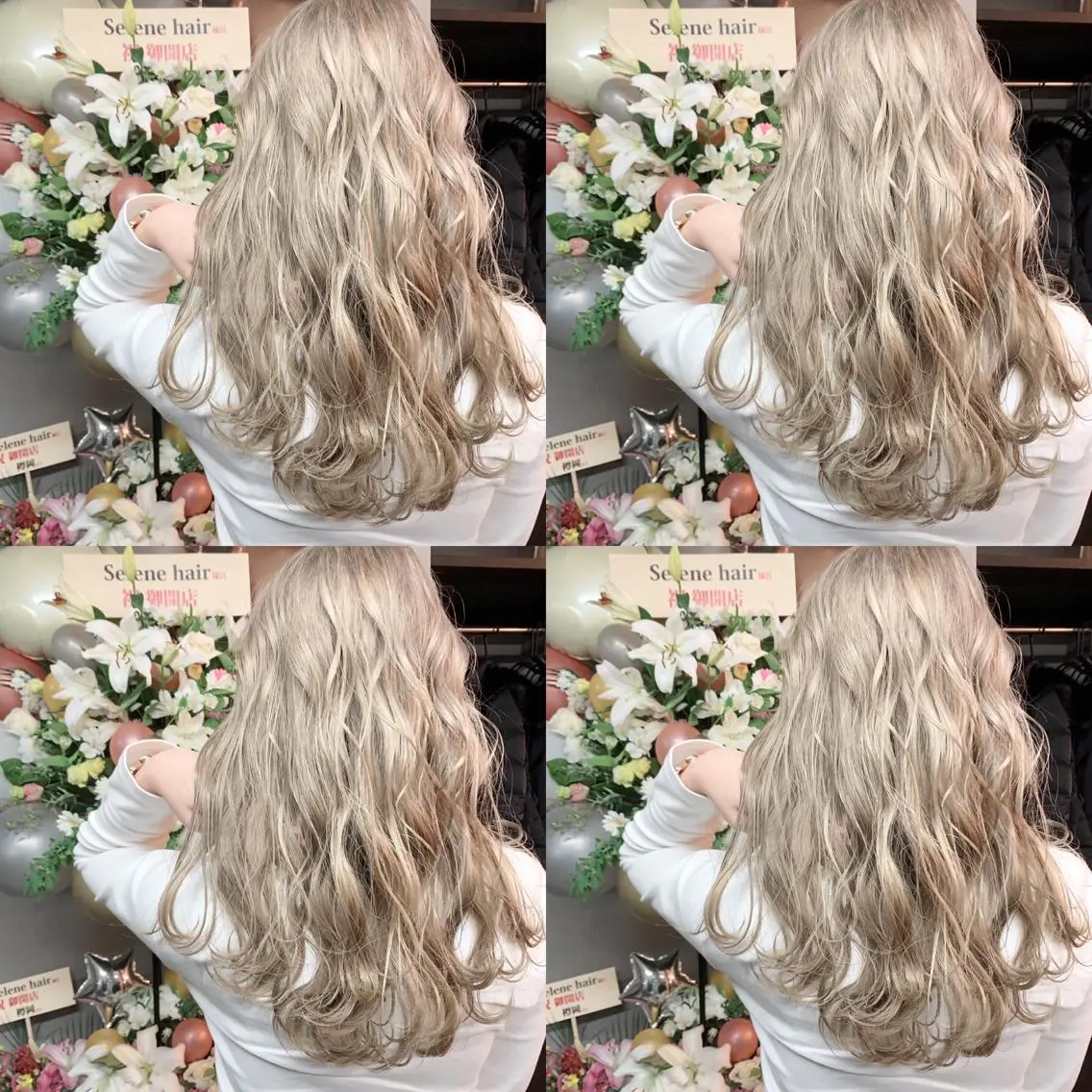 ロング カラー アッシュ バレイヤージュ ブリーチ ダブルカラー グラデーションカラー ヘアカラー Selenehair 三条本店のヘアスタイル
