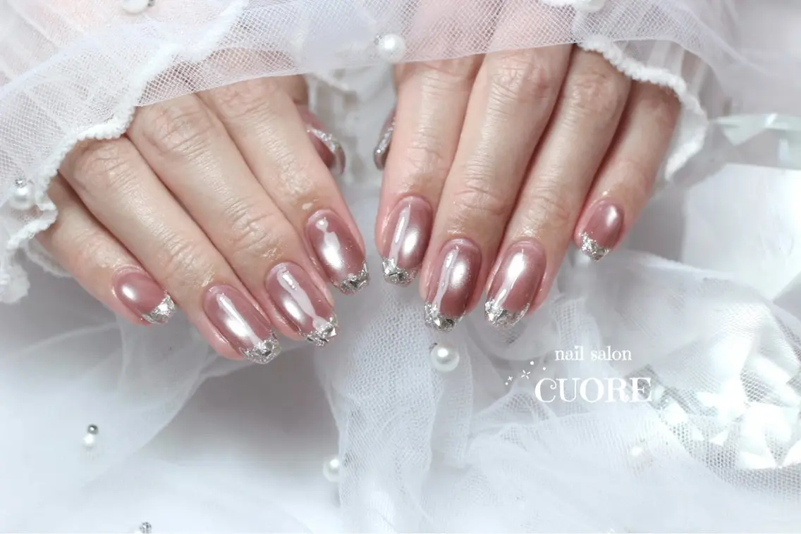 ネイル フレンチネイル ガラスフレンチ マグネットネイル オフィスネイル シンプルネイル ハンドネイル nail salon CUOREのネイルデザイン