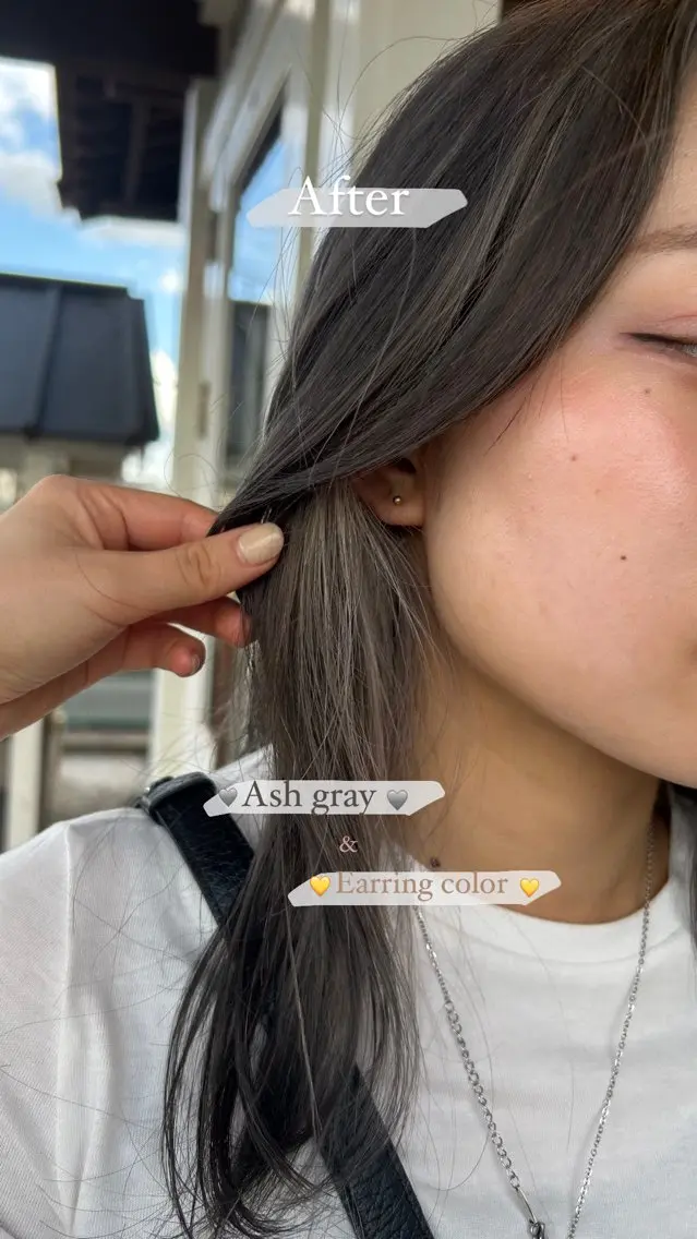 カラー ブリーチ 透明感カラー イヤリングカラー 三輪 南月のヘアスタイル