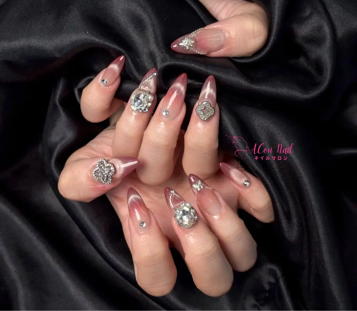 ネイル 桜ネイル 長さ出し フラワーネイル フレンチネイル ジェルネイル ハンドネイル ACon NailSalonのネイルデザイン