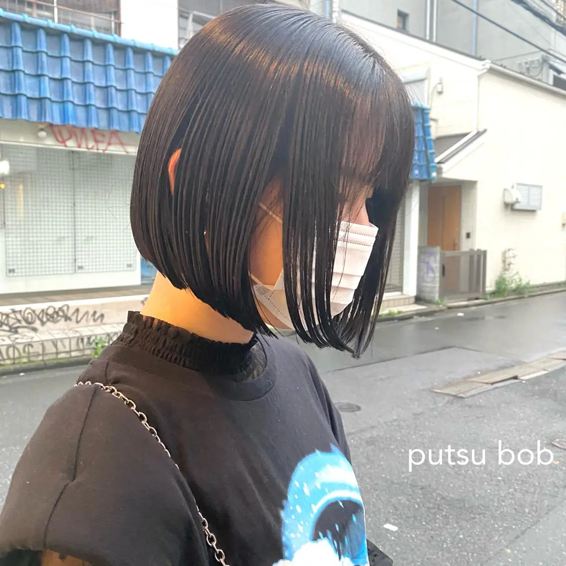 ミディアム 縮毛矯正ボブ&顔まわ レイヤー♡TOMOEのヘアスタイル