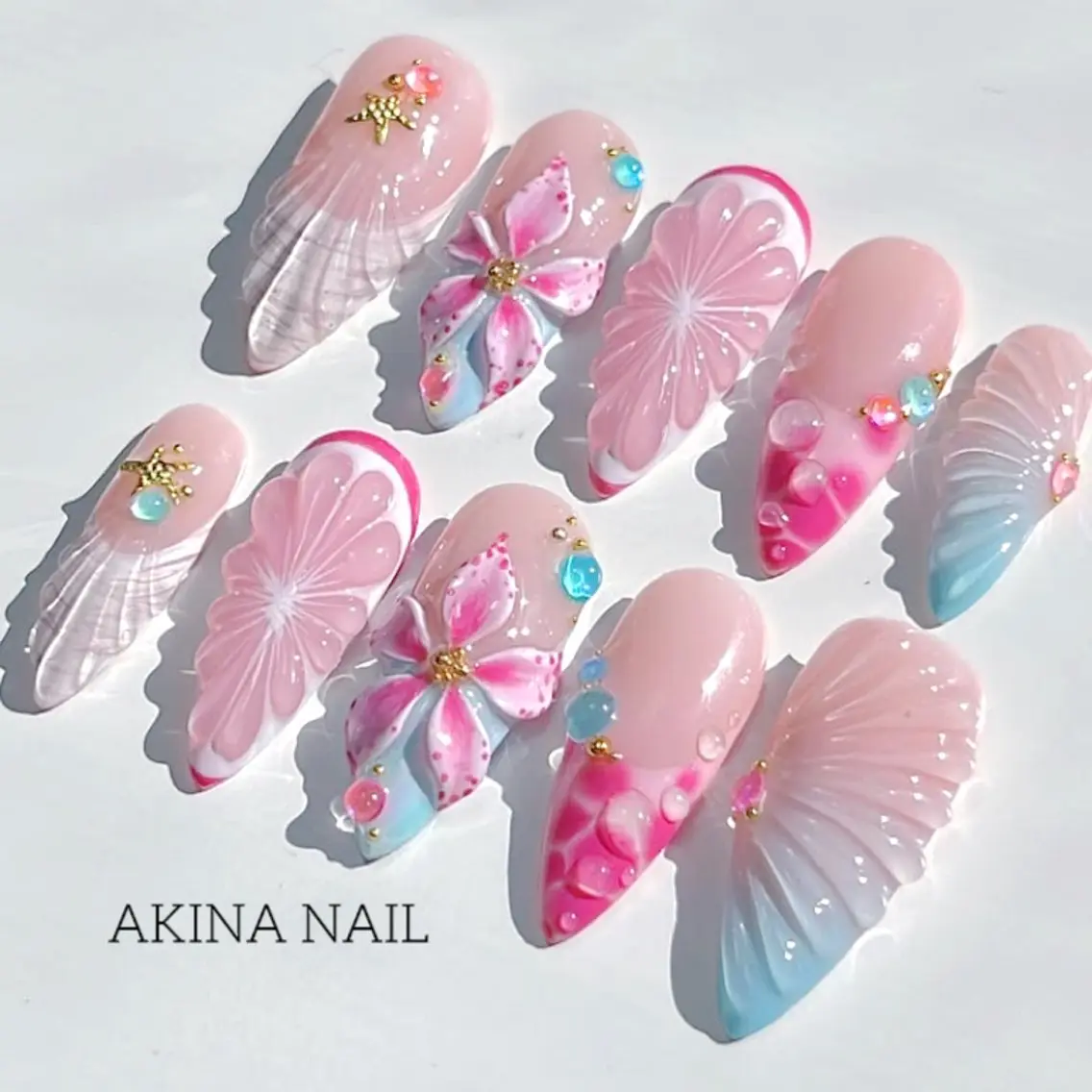 セミロング 韓国風ヘア ハンドネイル Akina Nail 亀戸のネイルデザイン