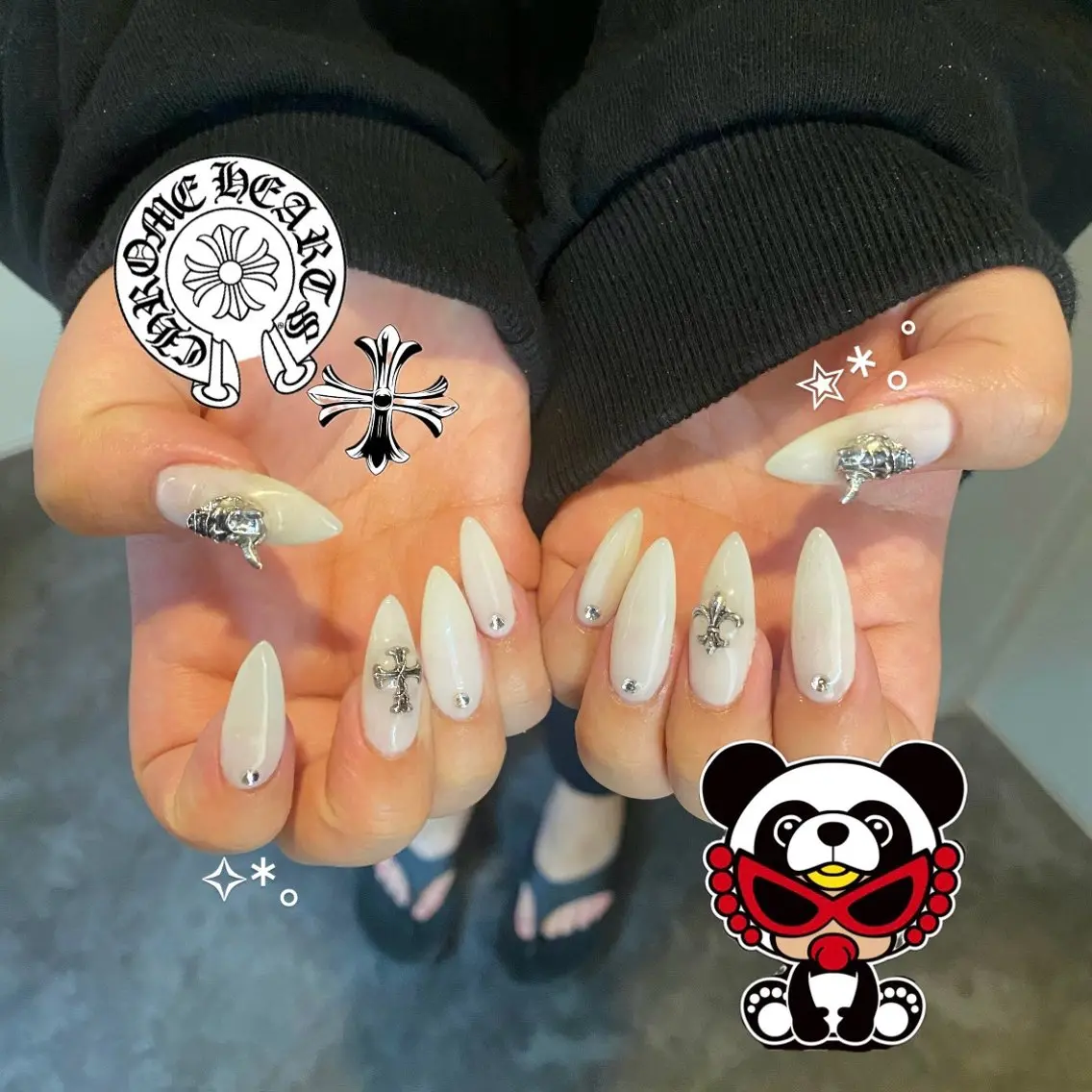 ネイル 長さ出し ロングネイル スカルプネイル ハンドネイル cocoro 🖤 Bianca/練馬のネイルデザイン