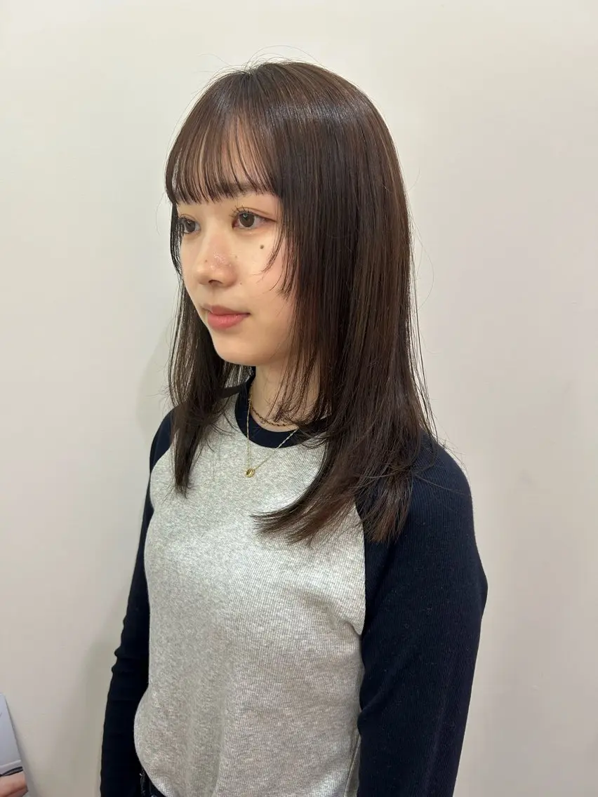 セミロング カラー ブラウンカラー ラベンダーカラー ラベンダーブラウン カット ヘアカラー 髪質改善/レイヤー/ お顔まわり/Ami.のヘアスタイル