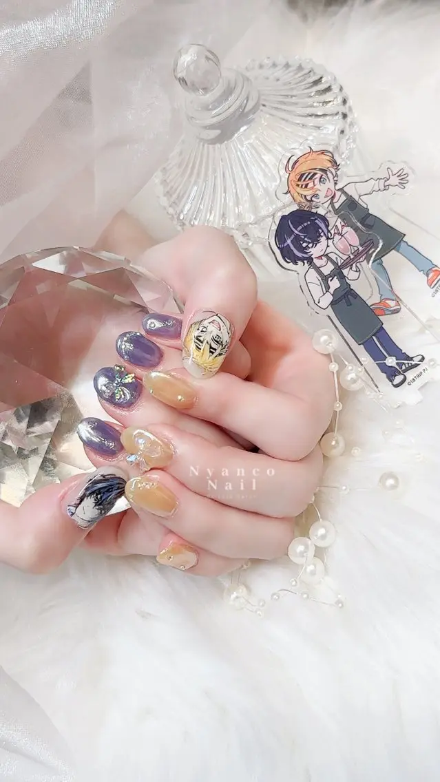 ネイル オーロラネイル ジェルネイル 氷ネイル・うるうるネイル キラキラネイル ロングネイル Nyanco Nailのネイルデザイン
