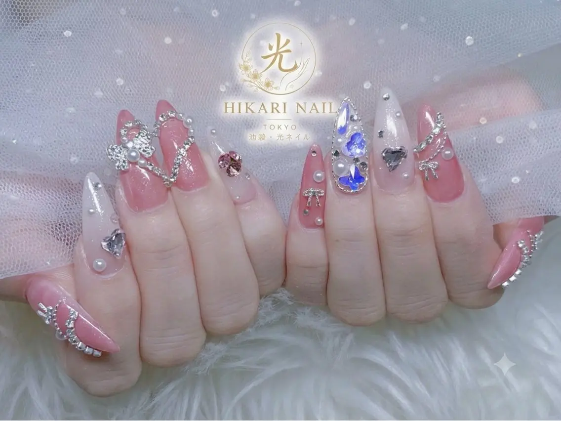 ネイル チークネイル 長さ出し フレンチネイル ガーリー ハロウィン ハンドネイル HikariNail Ikebukuroのネイルデザイン