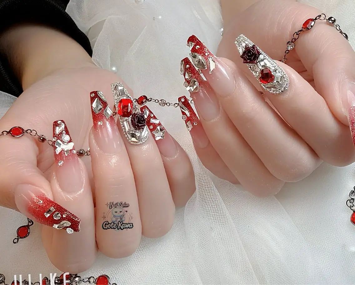 ネイル アートネイル 長さ出し キラキラネイル ピンク リボン ハンドネイル ハンドケア Gote Kawa nail salonのネイルデザイン