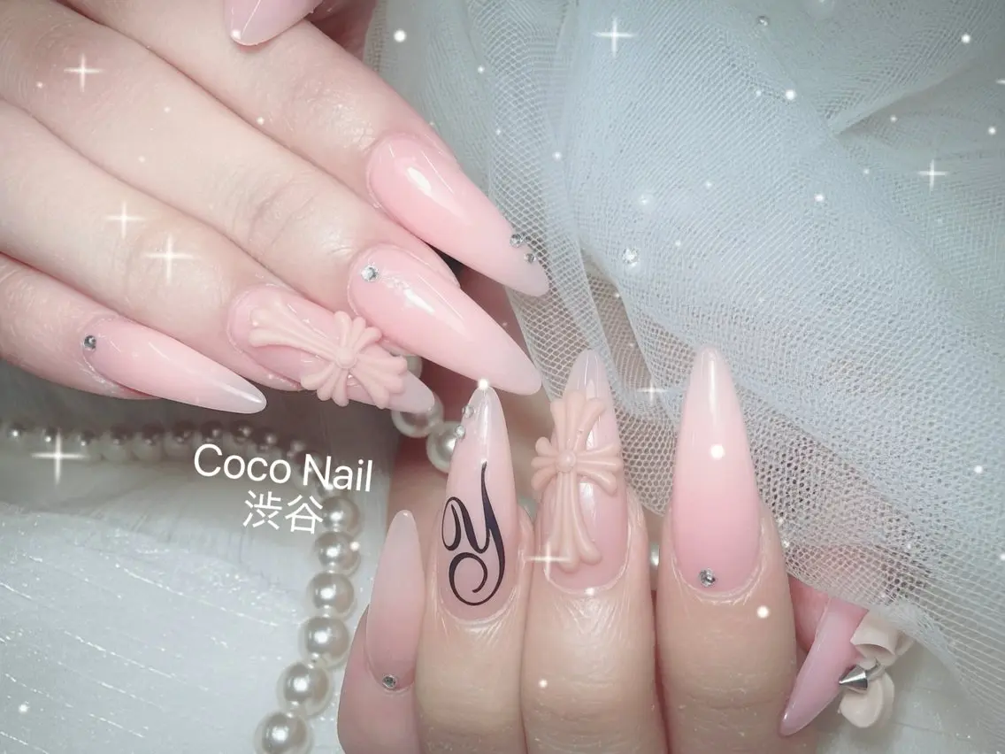 ネイル 成人式 大理石ネイル(マーブル) リボン 夏ネイル ネイルチップ ハンドネイル CoCo Nail 長さ出し専門店のネイルデザイン