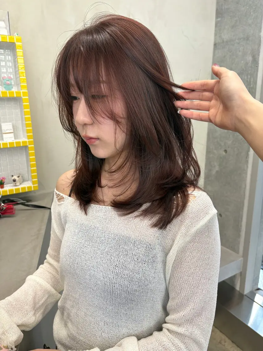 ミディアム カラー カット ヘアカラー トリートメント レイヤー/柔色 カラー/SAkiのヘアスタイル