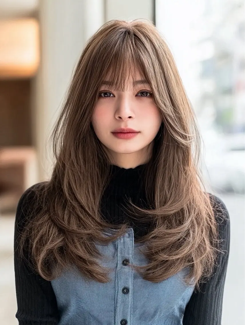 ロング 縮毛矯正 絶対綺麗な暖色カラー 🎯あります✨増渕✨のヘアスタイル
