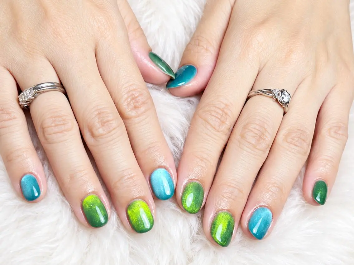 ネイル ブルー ジェルネイル グリーン マグネットネイル シンプルネイル ハンドネイル 高山ルコ(NAIL) 店長のネイルデザイン