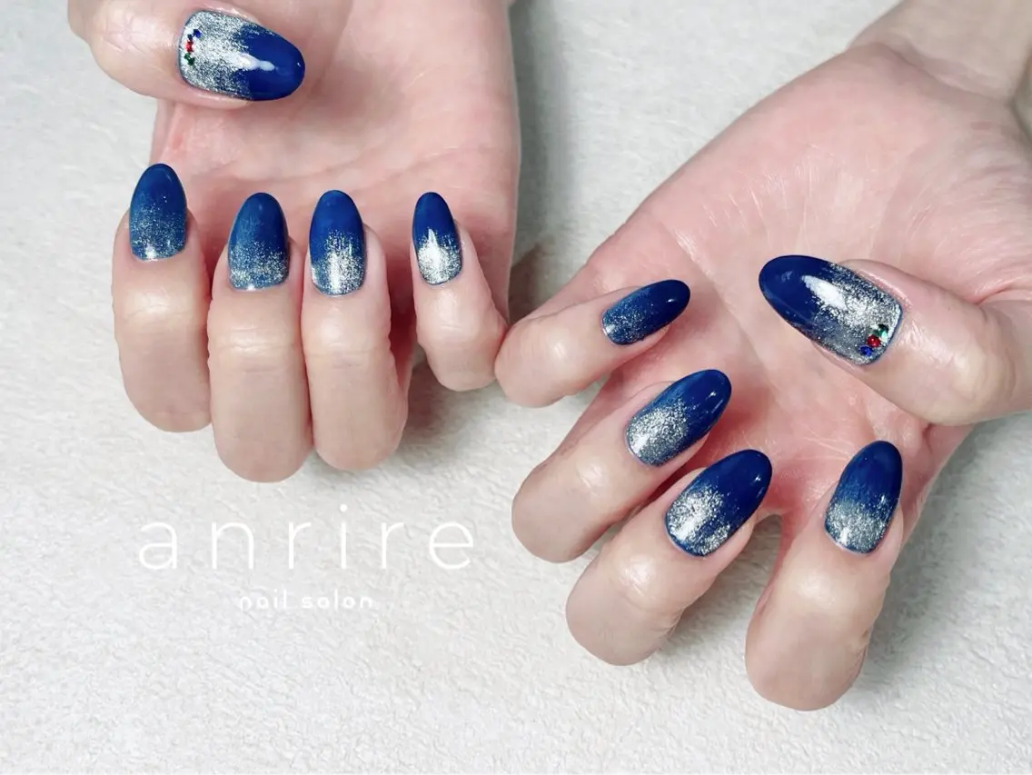 ネイル ジェルネイル キラキラネイル マグネットネイル ネイビー パラジェル nailsalon anrireのネイルデザイン
