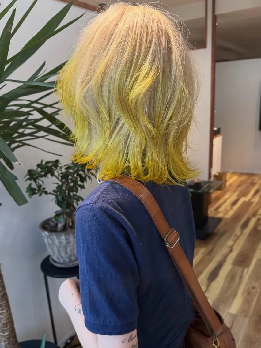 ミディアム カラー イエローカラー ヘアカラー トリートメント タム 河原町のヘアスタイル