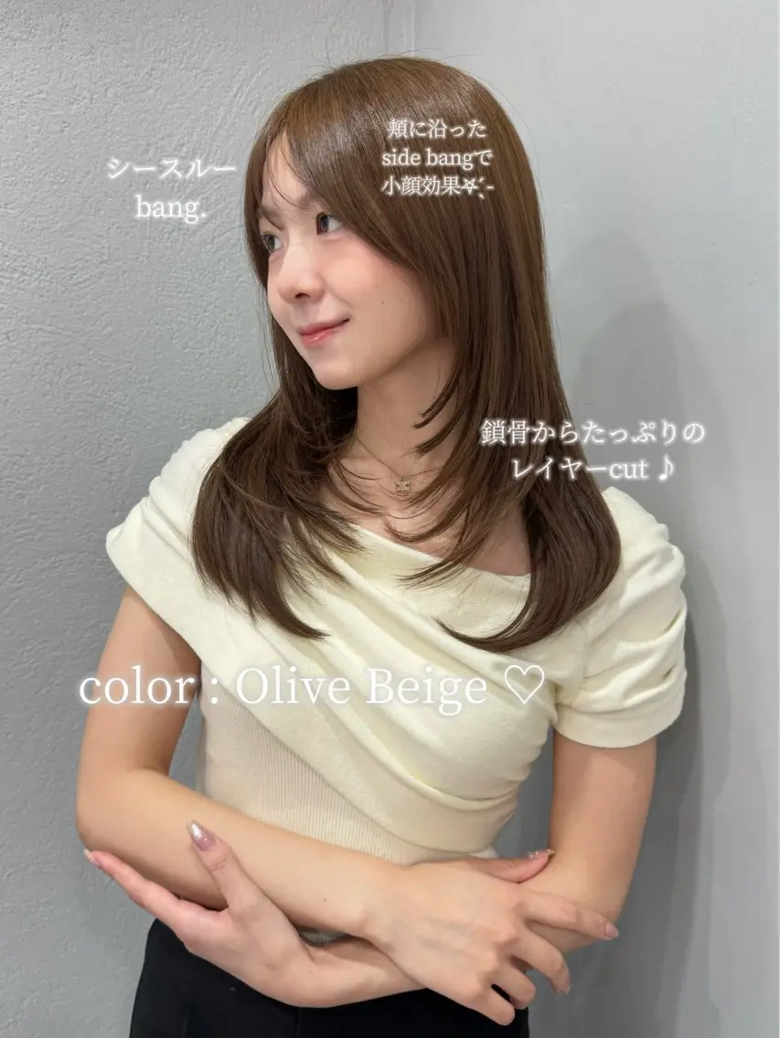 ミディアム 顔周りカット レイヤーカット 似合わせカット 顔周り/透明感カラー REINA𓍯のヘアスタイル