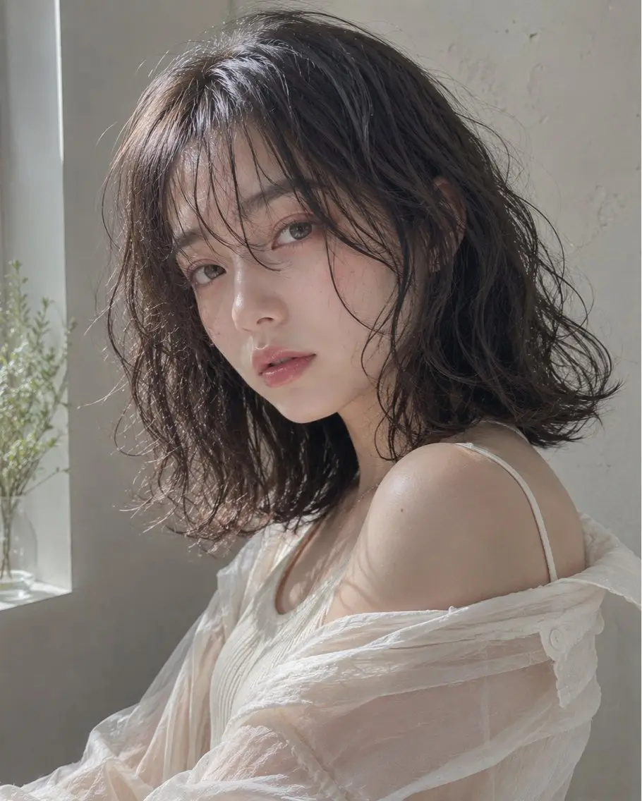 ミディアム カラー パーマ ミディアムパーマ カット ヘアカラー パーマ トリートメント ボブパーマ/縮毛矯正 /かわいい/せき🫧のヘアスタイル