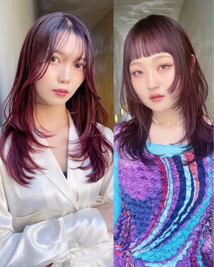 ミディアム カラー ブリーチ ダブルカラー ブリーチなしカラー ハッシュカット レイヤーカット カット ヘアカラー トリートメント AiM 大名　似合わせカットのヘアスタイル