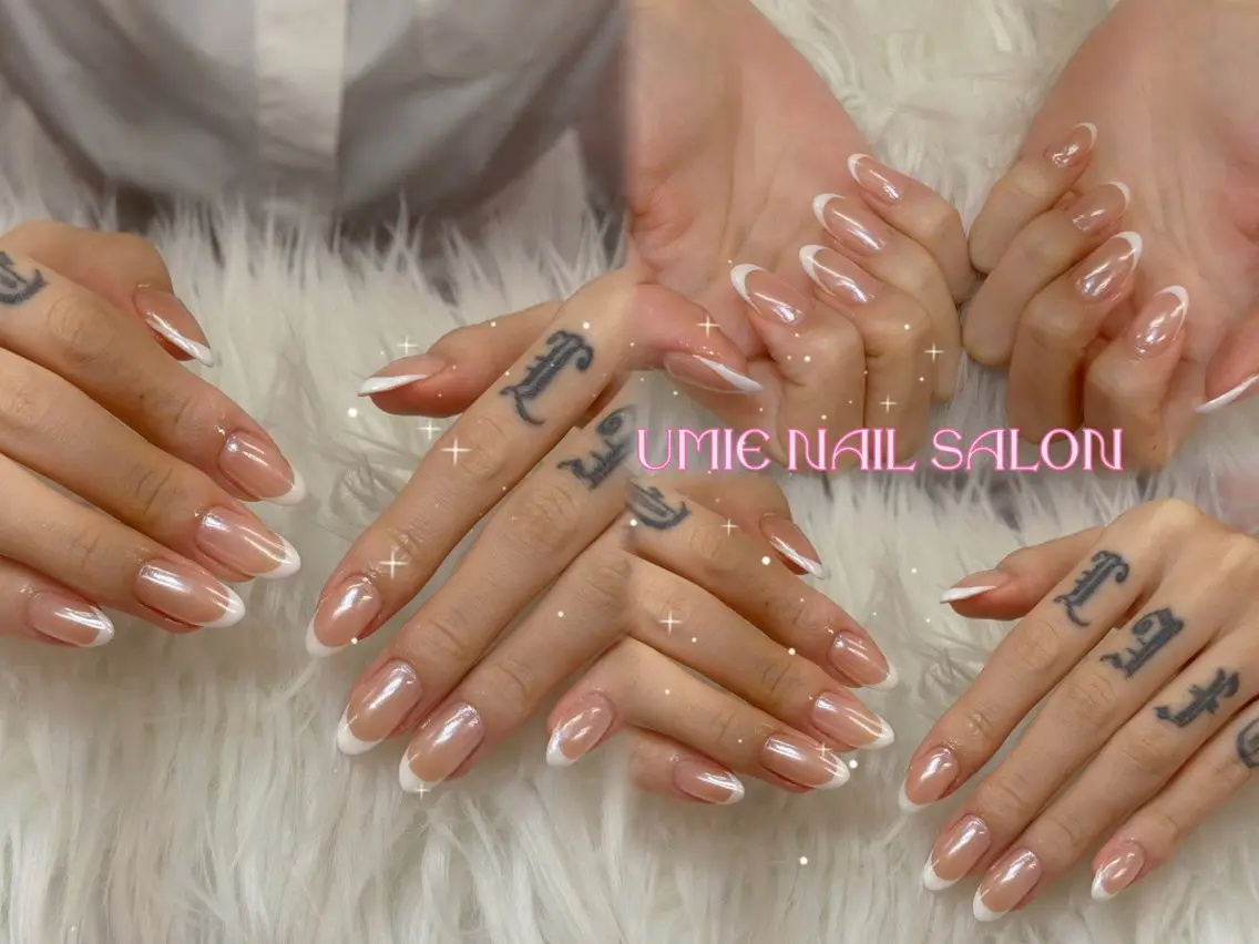 ネイル フットネイル フレンチネイル ジェルネイル ガラスフレンチ マグネットネイル UMIE NAIL SALONのネイルデザイン