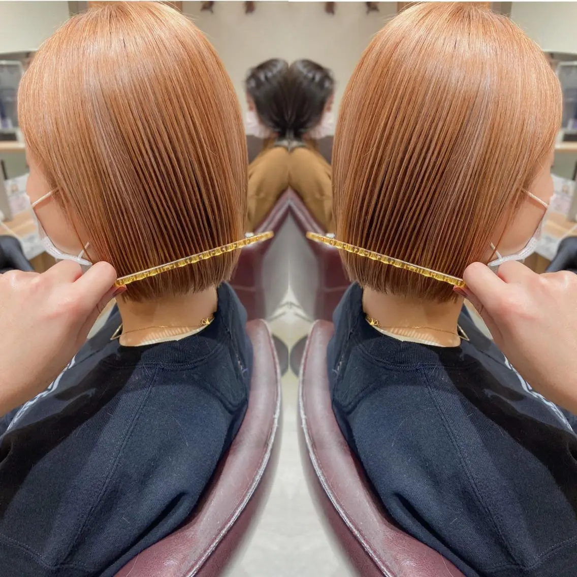ミディアム カラー ヘアアレンジ ブリーチ ハイライトカラー ハイライト ヘアカラー トリートメント 竹内啓太 ボブのヘアスタイル
