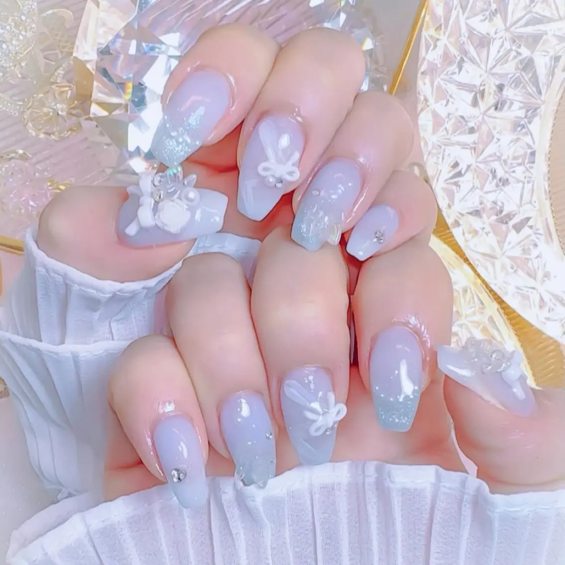 ネイル 韓国ネイル 水色 夏ネイル ワンホンネイル ワンホン、かわいい系 🎀ななみのネイルデザイン