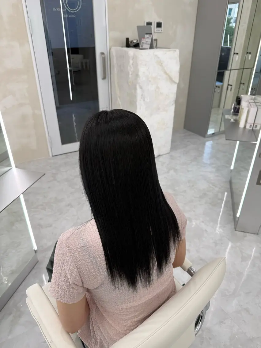 ロング カラー 黒髪 ブルーカラー ネイビーカラー ヘアカラー トリートメント 透明感カラー 💋🩷りなのヘアスタイル