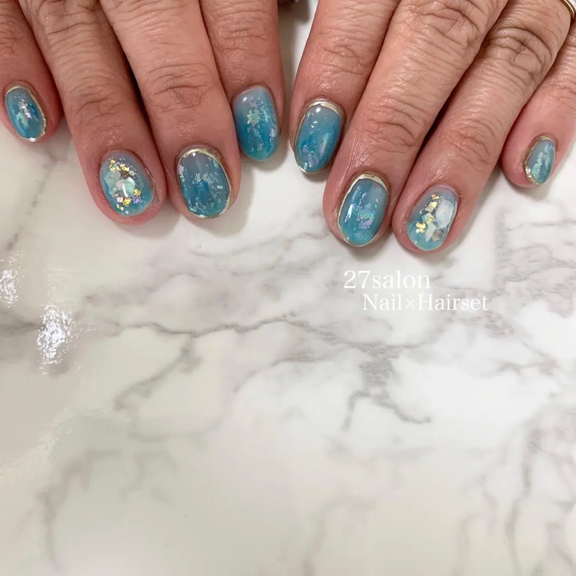 ネイル ブルー クリアネイル ハンドネイル 27salon yuinaのネイルデザイン